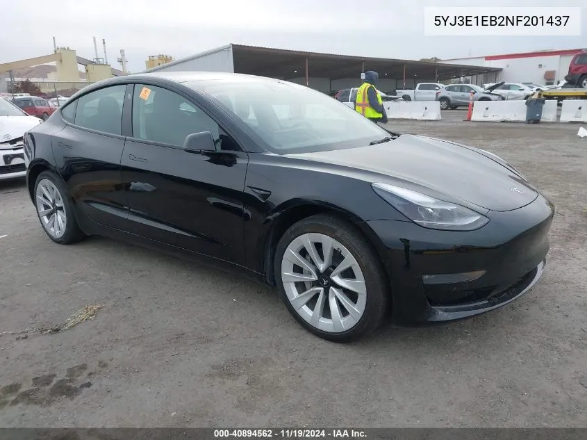 2022 Tesla Model 3 Long Range Dual Motor All-Wheel Drive VIN: 5YJ3E1EB2NF201437 Lot: 40894562