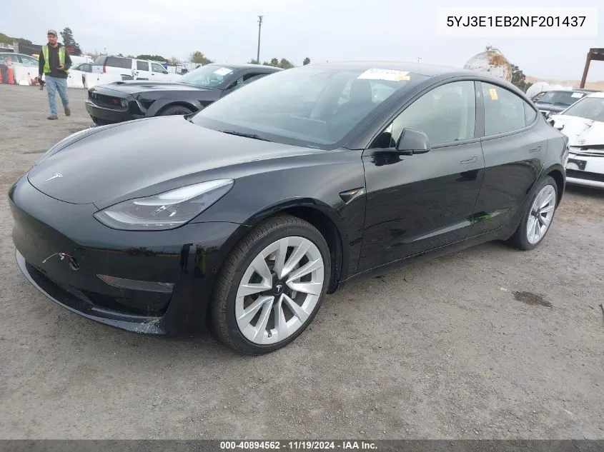 2022 Tesla Model 3 Long Range Dual Motor All-Wheel Drive VIN: 5YJ3E1EB2NF201437 Lot: 40894562