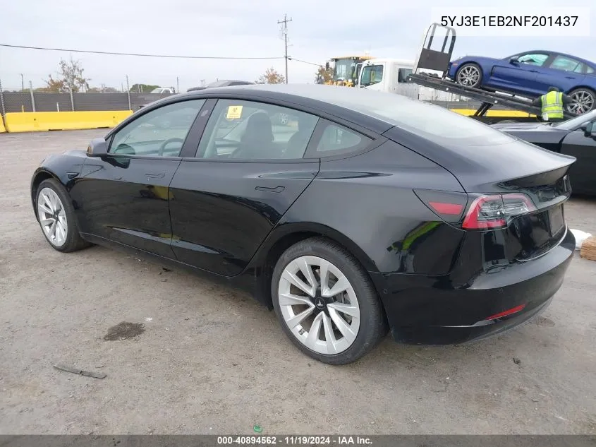 2022 Tesla Model 3 Long Range Dual Motor All-Wheel Drive VIN: 5YJ3E1EB2NF201437 Lot: 40894562