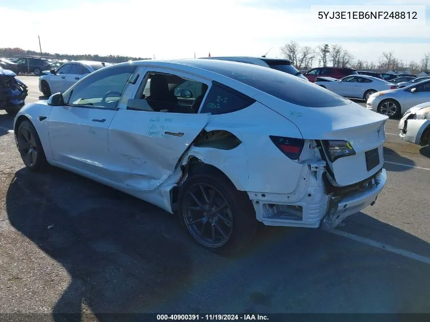 2022 Tesla Model 3 Long Range Dual Motor All-Wheel Drive VIN: 5YJ3E1EB6NF248812 Lot: 40900391