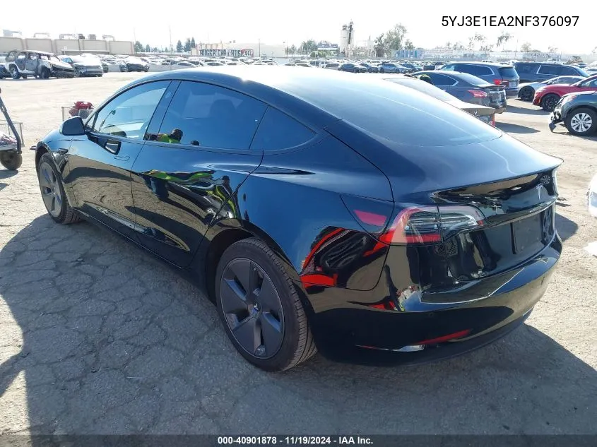 2022 Tesla Model 3 Rear-Wheel Drive VIN: 5YJ3E1EA2NF376097 Lot: 40901878