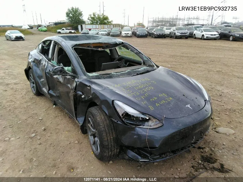 2023 Tesla Model 3 VIN: LRW3E1EB9PC932735 Lot: 12071141