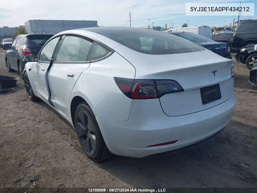 2023 Tesla Model 3 VIN: 5YJ3E1EA0PF434212 Lot: 12100089