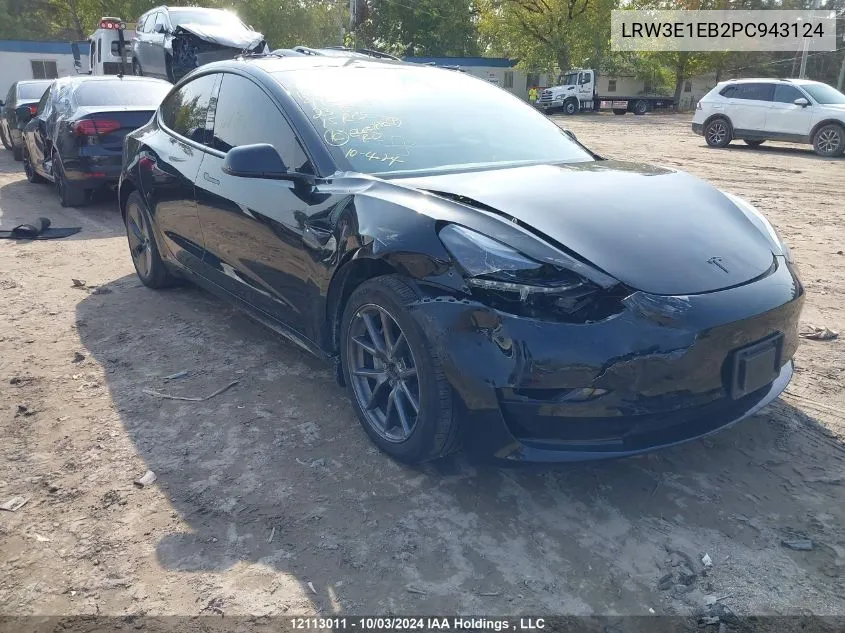 2023 Tesla Model 3 VIN: LRW3E1EB2PC943124 Lot: 12113011