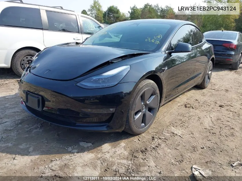 2023 Tesla Model 3 VIN: LRW3E1EB2PC943124 Lot: 12113011