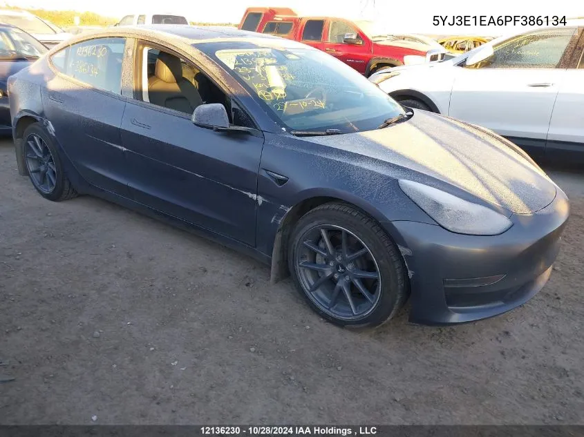 2023 Tesla Model 3 VIN: 5YJ3E1EA6PF386134 Lot: 12136230