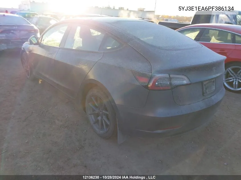 2023 Tesla Model 3 VIN: 5YJ3E1EA6PF386134 Lot: 12136230