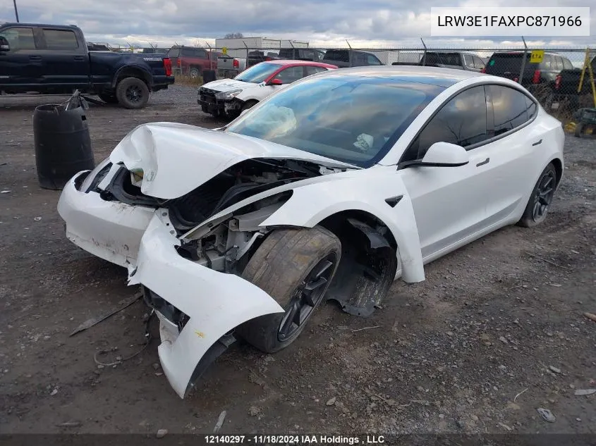 2023 Tesla Model 3 VIN: LRW3E1FAXPC871966 Lot: 12140297