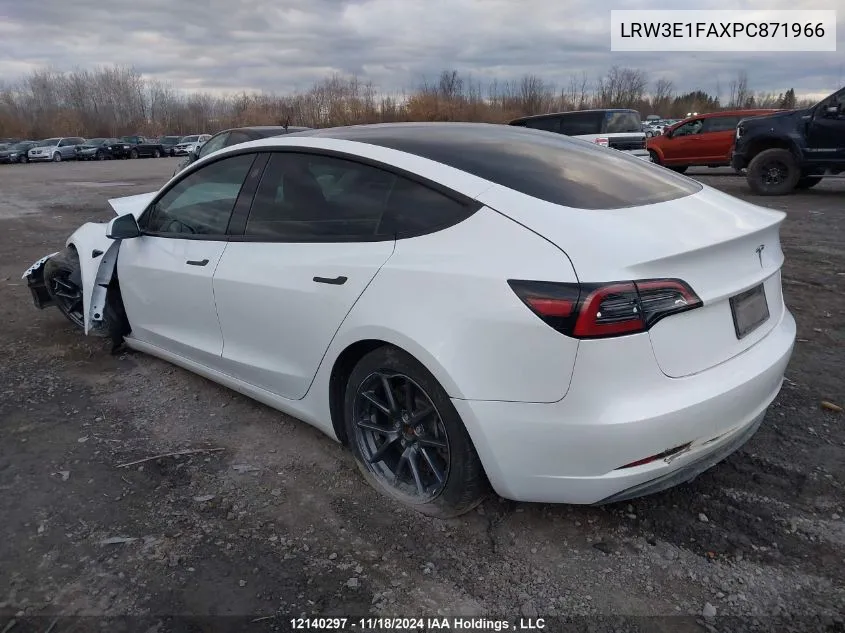 2023 Tesla Model 3 VIN: LRW3E1FAXPC871966 Lot: 12140297