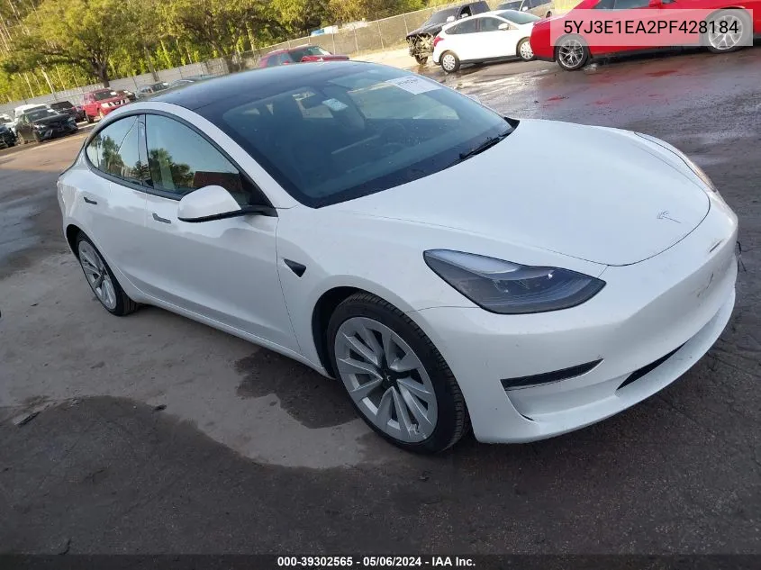 2023 Tesla Model 3 Rear-Wheel Drive VIN: 5YJ3E1EA2PF428184 Lot: 39302565