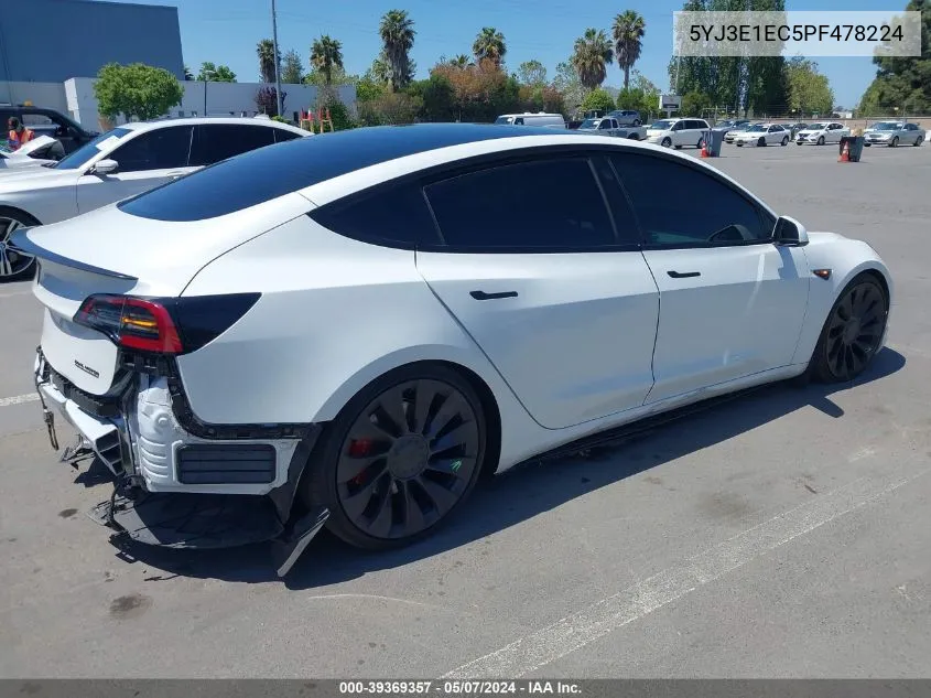 2023 Tesla Model 3 Performance Dual Motor All-Wheel Drive VIN: 5YJ3E1EC5PF478224 Lot: 39369357