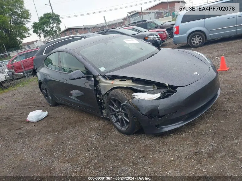 2023 Tesla Model 3 Rear-Wheel Drive VIN: 5YJ3E1EA4PF702078 Lot: 39391367