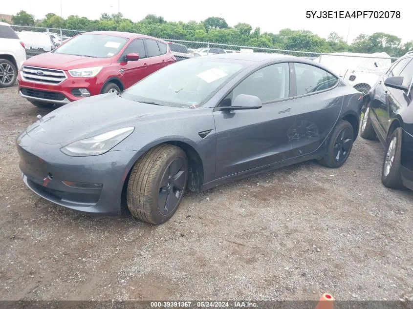 2023 Tesla Model 3 Rear-Wheel Drive VIN: 5YJ3E1EA4PF702078 Lot: 39391367