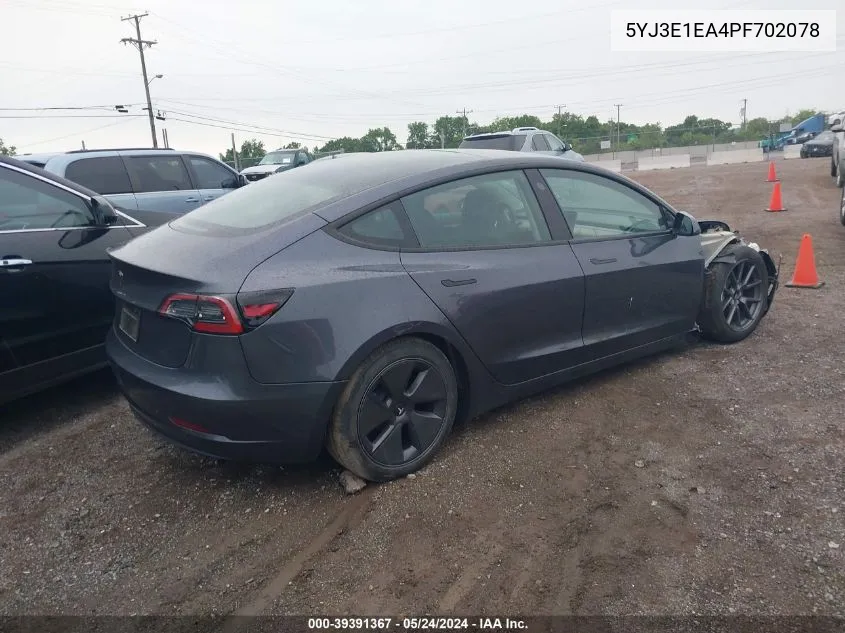 2023 Tesla Model 3 Rear-Wheel Drive VIN: 5YJ3E1EA4PF702078 Lot: 39391367