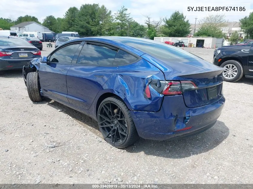 2023 Tesla Model 3 Rear-Wheel Drive VIN: 5YJ3E1EA8PF674186 Lot: 39409919