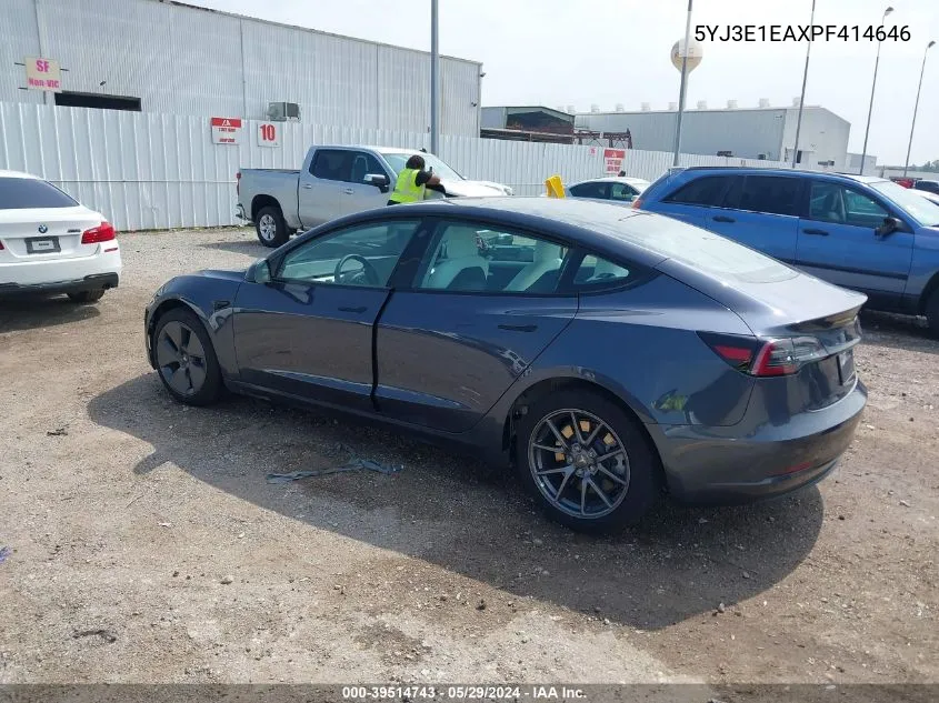 2023 Tesla Model 3 Rear-Wheel Drive VIN: 5YJ3E1EAXPF414646 Lot: 39514743