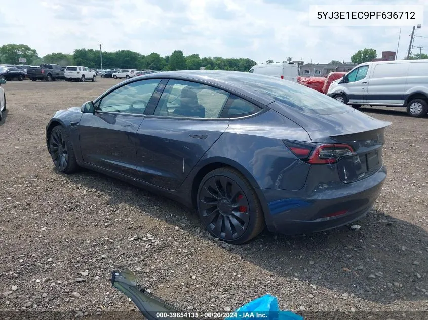 2023 Tesla Model 3 Performance Dual Motor All-Wheel Drive VIN: 5YJ3E1EC9PF636712 Lot: 39654135