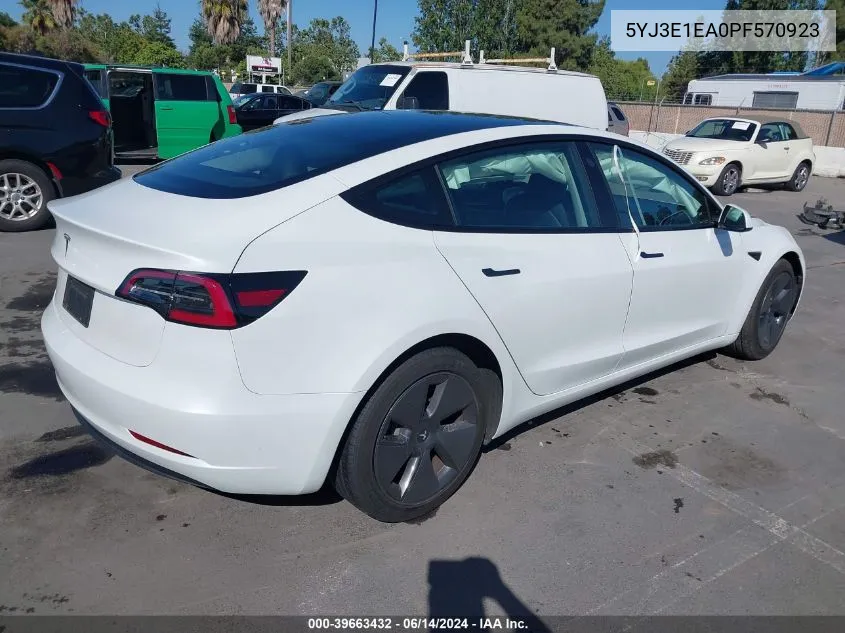 2023 Tesla Model 3 Rear-Wheel Drive VIN: 5YJ3E1EA0PF570923 Lot: 39663432