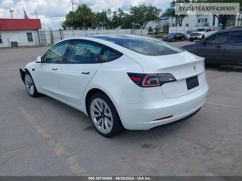 2023 Tesla Model 3 Rear-Wheel Drive VIN: 5YJ3E1EAXPF438509 Lot: 39738065