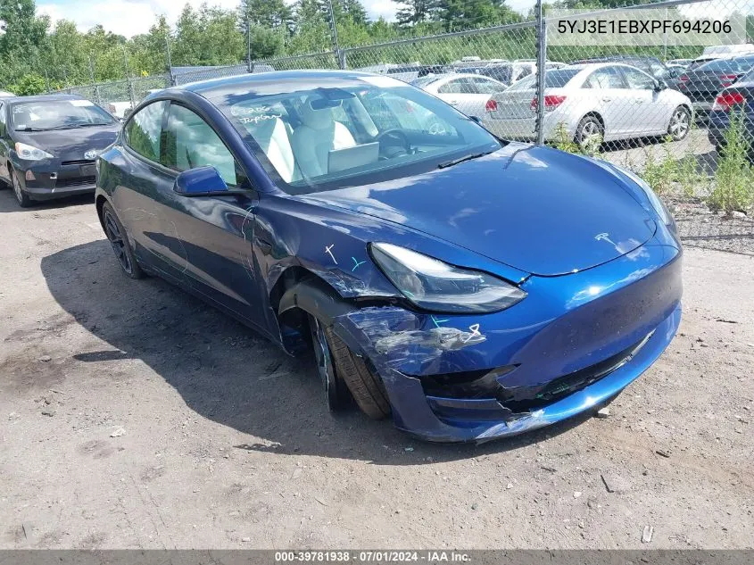 2023 Tesla Model 3 Long Range Dual Motor All-Wheel Drive VIN: 5YJ3E1EBXPF694206 Lot: 39781938