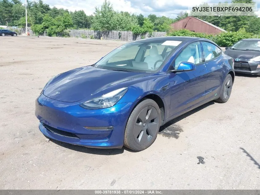 2023 Tesla Model 3 Long Range Dual Motor All-Wheel Drive VIN: 5YJ3E1EBXPF694206 Lot: 39781938