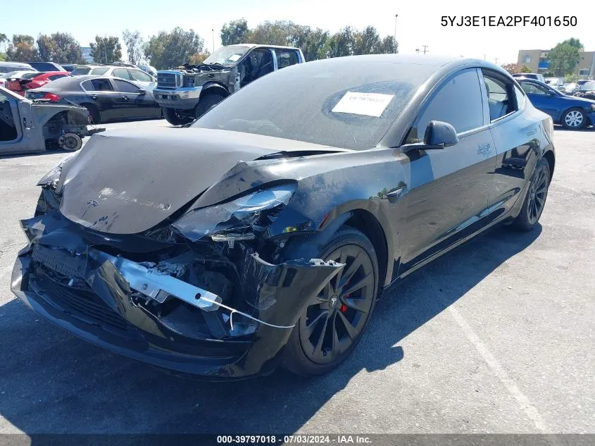 2023 Tesla Model 3 Rear-Wheel Drive VIN: 5YJ3E1EA2PF401650 Lot: 39797018