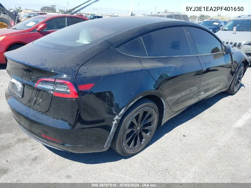 2023 Tesla Model 3 Rear-Wheel Drive VIN: 5YJ3E1EA2PF401650 Lot: 39797018