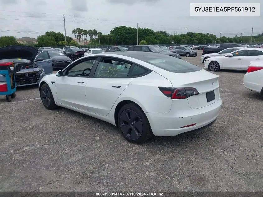 2023 Tesla Model 3 Rear-Wheel Drive VIN: 5YJ3E1EA5PF561912 Lot: 39801414