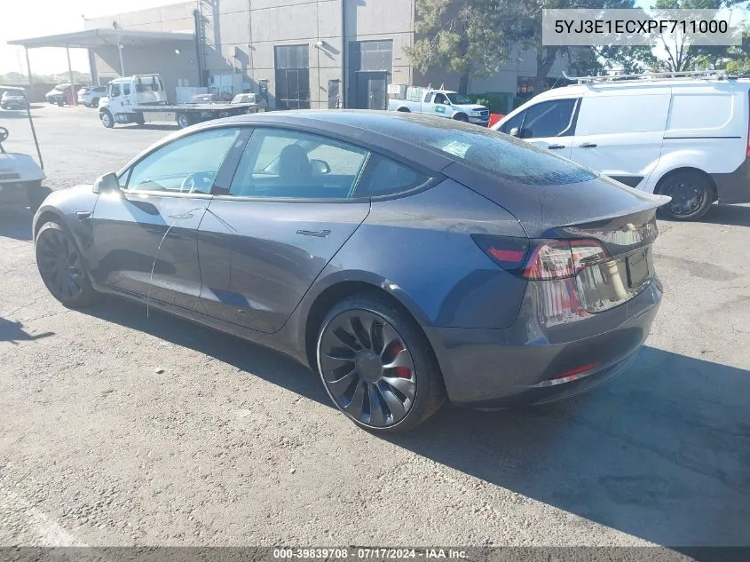 2023 Tesla Model 3 Performance Dual Motor All-Wheel Drive VIN: 5YJ3E1ECXPF711000 Lot: 39839708