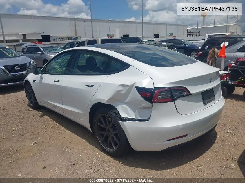 5YJ3E1EA7PF437138 2023 Tesla Model 3 Rear-Wheel Drive