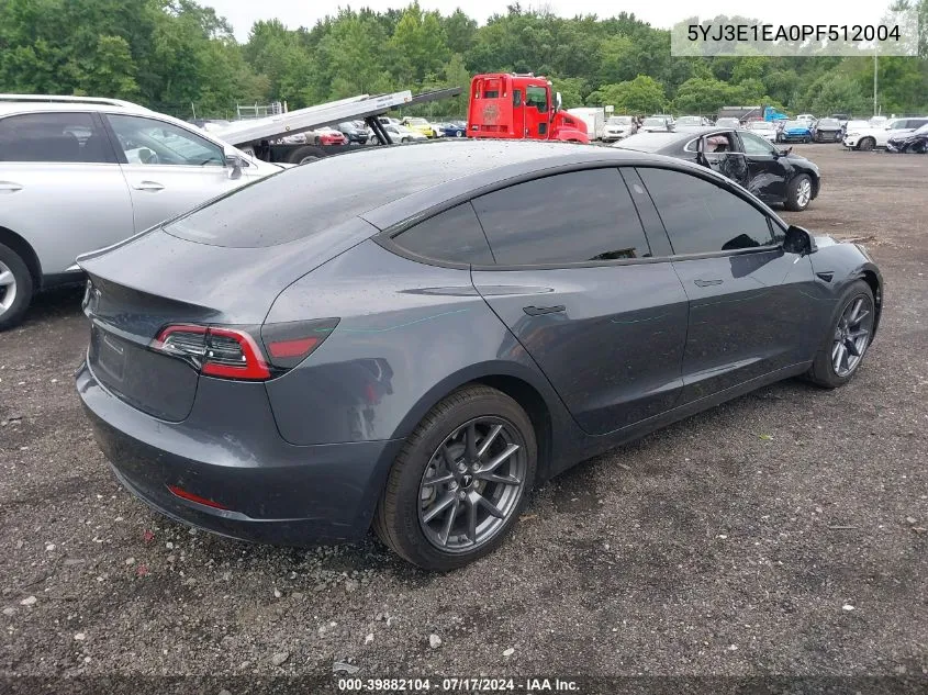 2023 Tesla Model 3 Rear-Wheel Drive VIN: 5YJ3E1EA0PF512004 Lot: 39882104