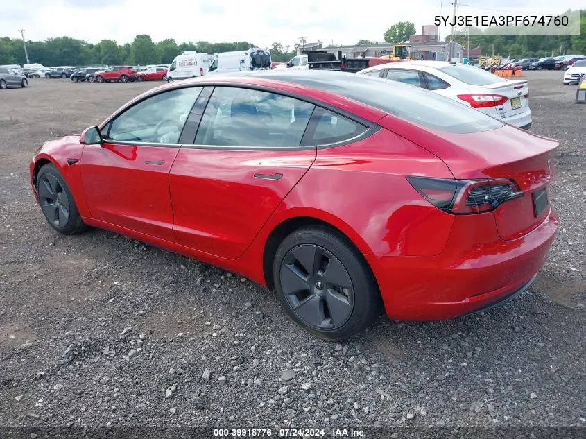 2023 Tesla Model 3 Rear-Wheel Drive VIN: 5YJ3E1EA3PF674760 Lot: 39918776