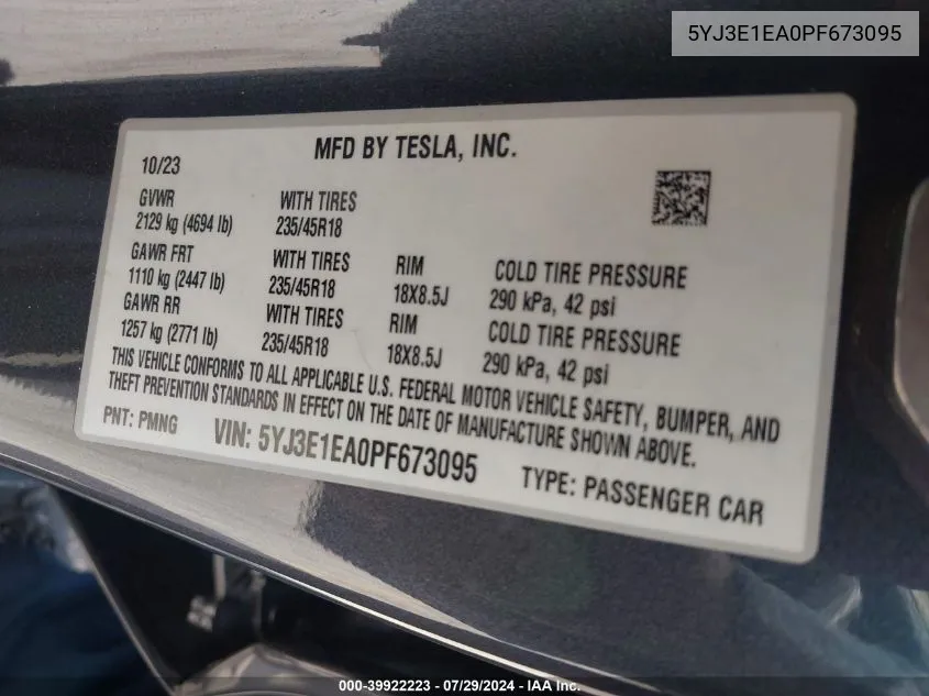 5YJ3E1EA0PF673095 2023 Tesla Model 3