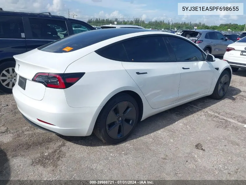 2023 Tesla Model 3 Rear-Wheel Drive VIN: 5YJ3E1EA5PF698655 Lot: 39988721