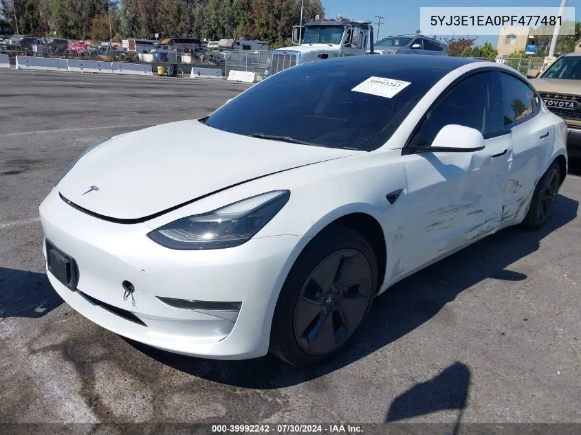 2023 Tesla Model 3 Rear-Wheel Drive VIN: 5YJ3E1EA0PF477481 Lot: 39992242