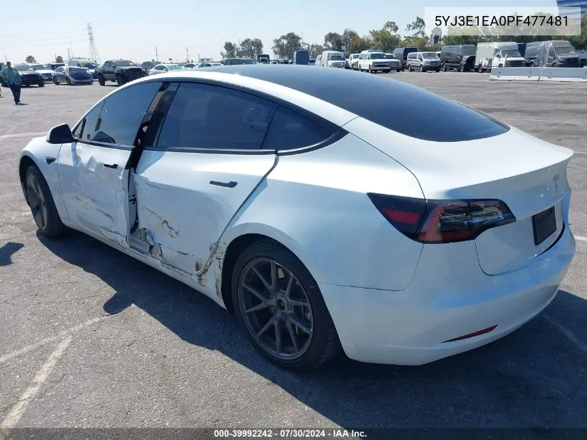 2023 Tesla Model 3 Rear-Wheel Drive VIN: 5YJ3E1EA0PF477481 Lot: 39992242