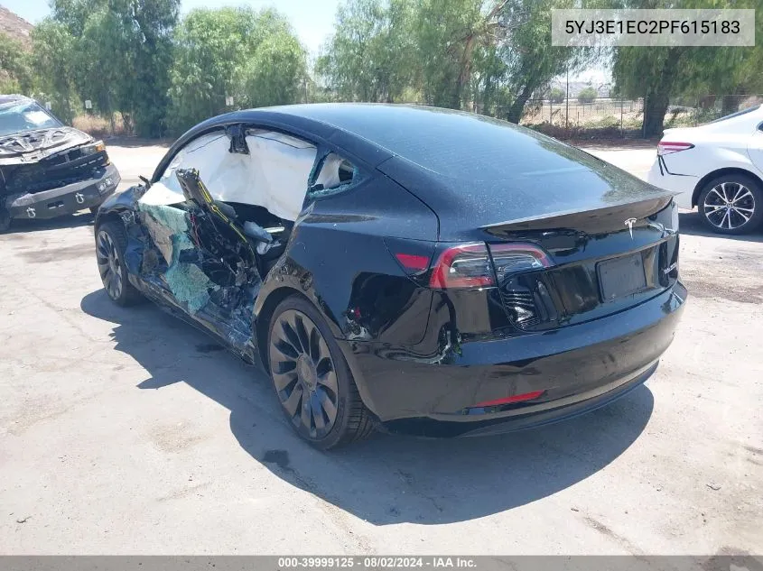 2023 Tesla Model 3 Performance Dual Motor All-Wheel Drive VIN: 5YJ3E1EC2PF615183 Lot: 39999125