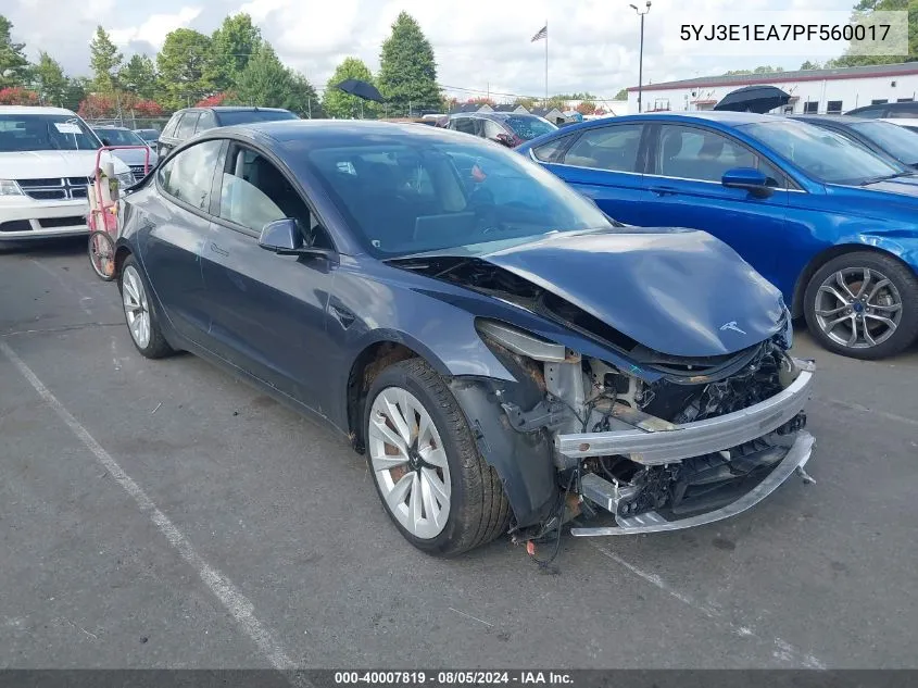 5YJ3E1EA7PF560017 2023 Tesla Model 3 Rear-Wheel Drive