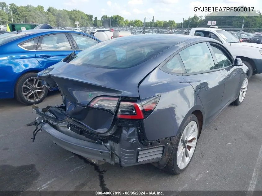 2023 Tesla Model 3 Rear-Wheel Drive VIN: 5YJ3E1EA7PF560017 Lot: 40007819