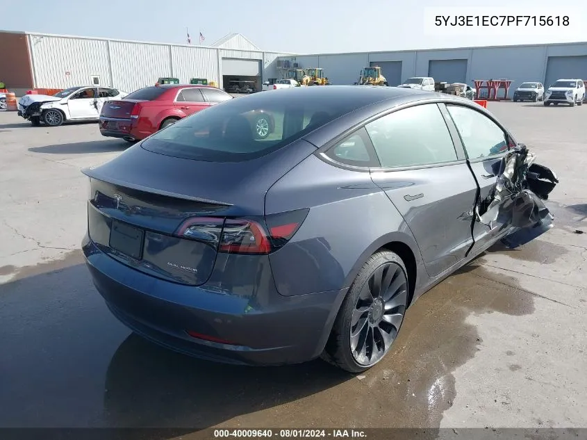 2023 Tesla Model 3 Performance Dual Motor All-Wheel Drive VIN: 5YJ3E1EC7PF715618 Lot: 40009640