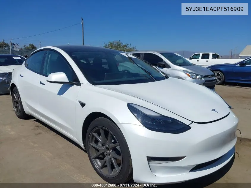 2023 Tesla Model 3 Rear-Wheel Drive VIN: 5YJ3E1EA0PF516909 Lot: 40012600