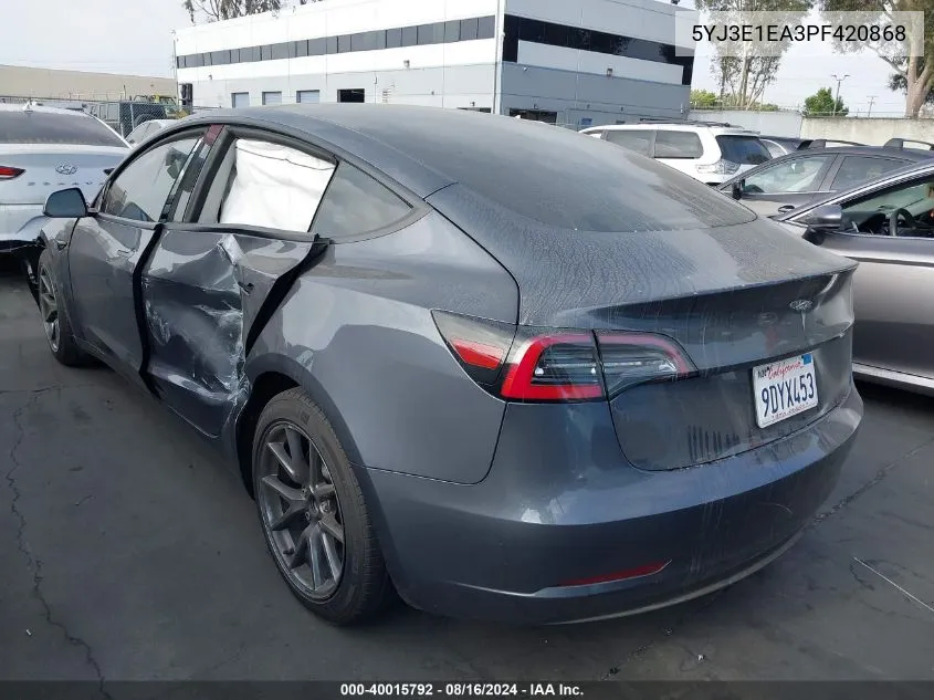 5YJ3E1EA3PF420868 2023 Tesla Model 3 Rear-Wheel Drive