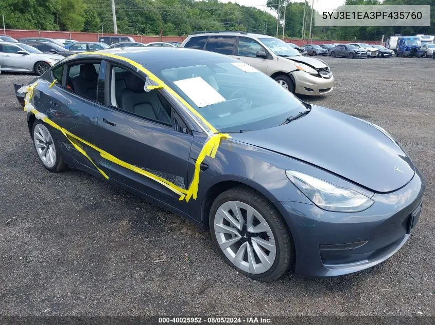 2023 Tesla Model 3 Rear-Wheel Drive VIN: 5YJ3E1EA3PF435760 Lot: 40025952