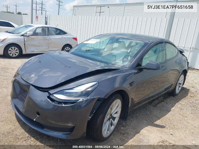 2023 Tesla Model 3 Rear-Wheel Drive VIN: 5YJ3E1EA7PF651658 Lot: 40031584