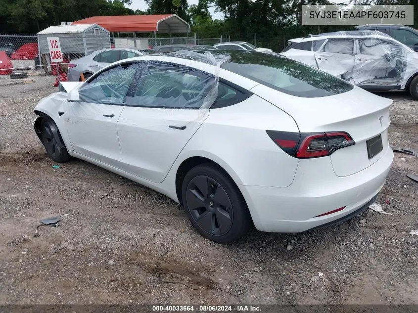 2023 Tesla Model 3 Rear-Wheel Drive VIN: 5YJ3E1EA4PF603745 Lot: 40033664