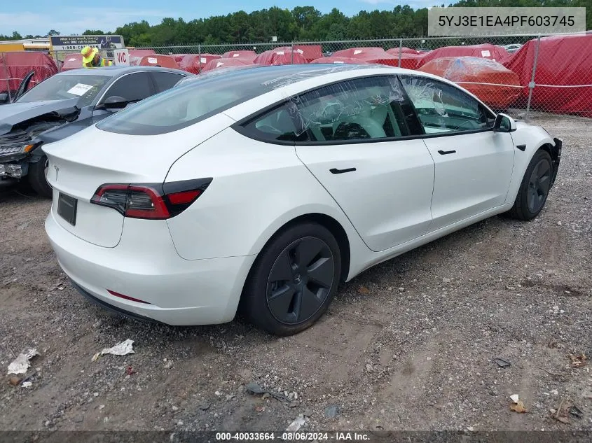 2023 Tesla Model 3 Rear-Wheel Drive VIN: 5YJ3E1EA4PF603745 Lot: 40033664