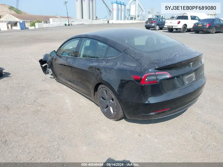 2023 Tesla Model 3 Long Range Dual Motor All-Wheel Drive VIN: 5YJ3E1EB0PF689080 Lot: 40049456