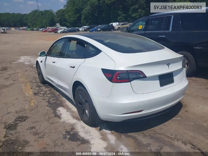 2023 Tesla Model 3 Rear-Wheel Drive VIN: 5YJ3E1EAXPF400083 Lot: 40055198