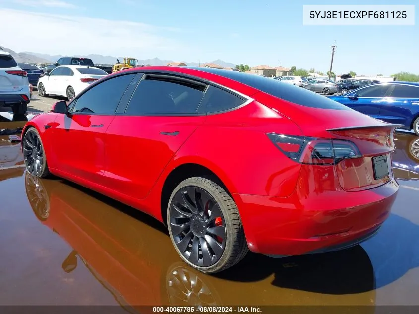 2023 Tesla Model 3 Performance Dual Motor All-Wheel Drive VIN: 5YJ3E1ECXPF681125 Lot: 40067785