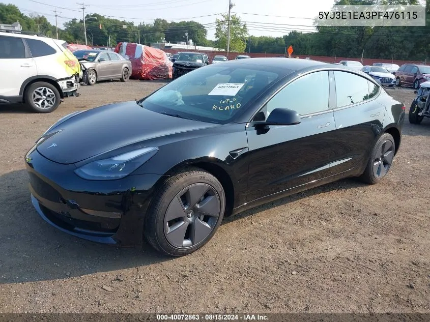 2023 Tesla Model 3 Rear-Wheel Drive VIN: 5YJ3E1EA3PF476115 Lot: 40072863